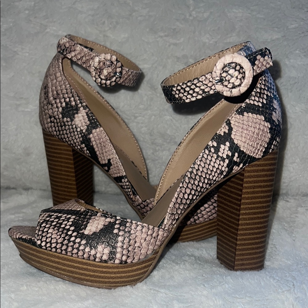 Sun + Stone Peep Toe Block Heel Platform Sandals